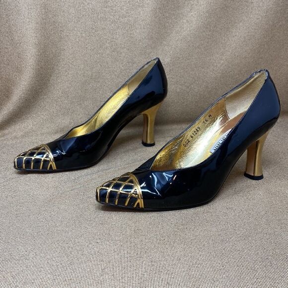 Vintage Timothy Hitsman Patent Leather Gold Heels - Picture 3 of 10